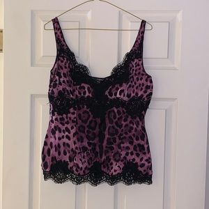 Dolce & Gabbana leopard silk purple lace tank